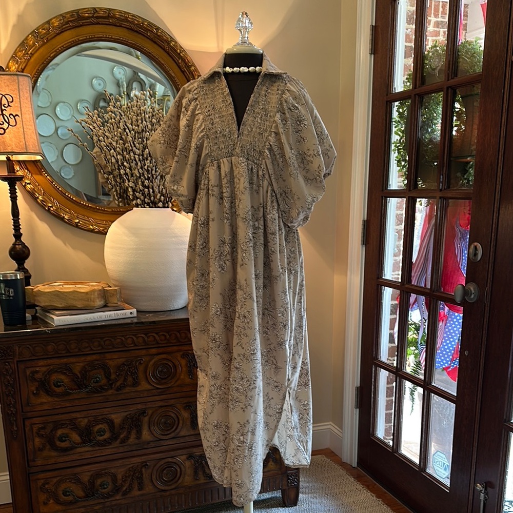 Entro Beige Maxi Dress with Black Floral Design